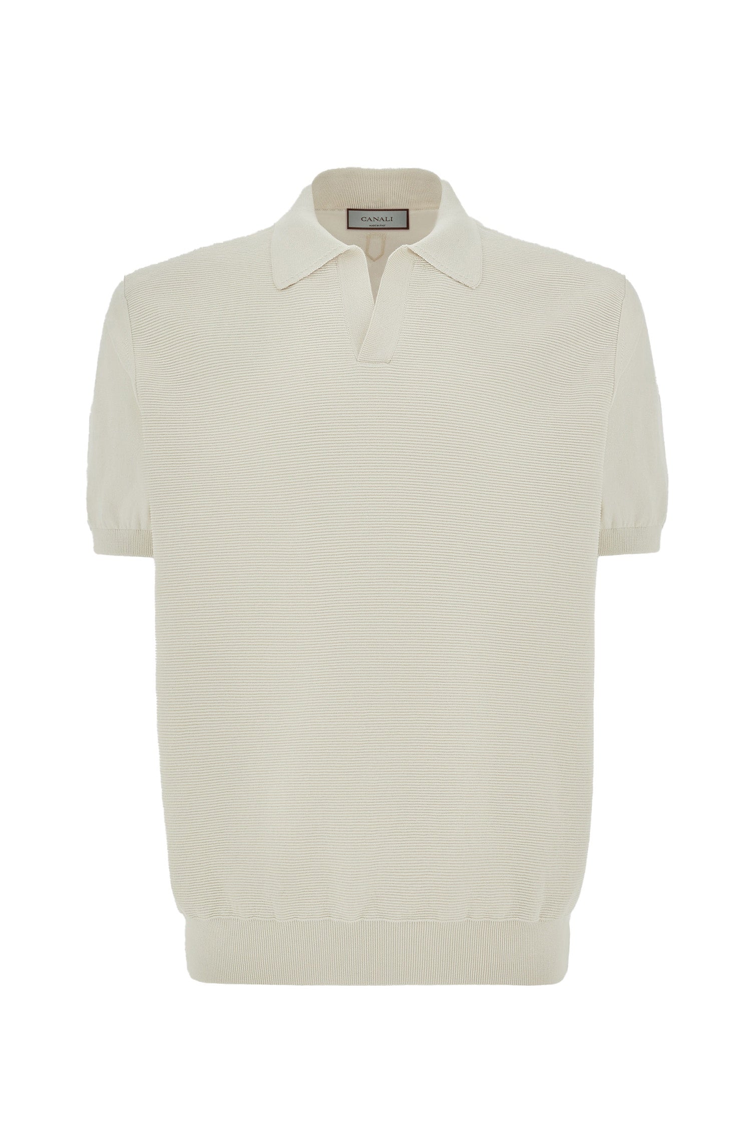 CANALI | V-Neck Ribbed Front Polo | Cream