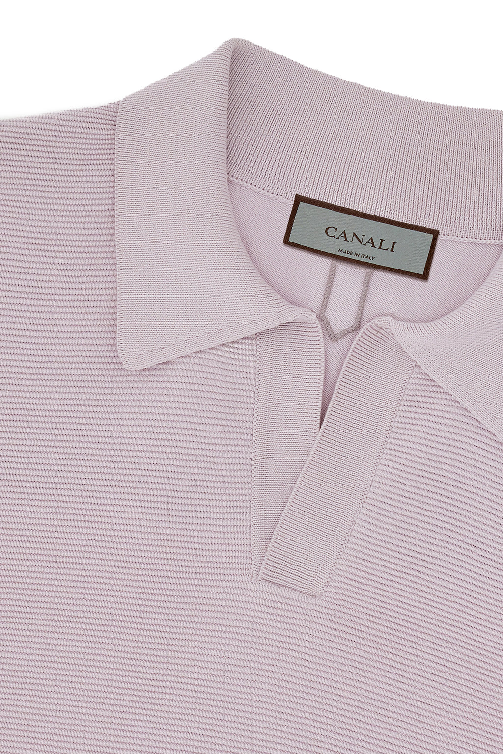 CANALI | V-Neck Ribbed Front Polo | Mauve