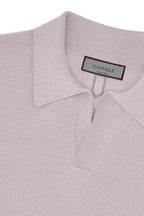 CANALI | V-Neck Ribbed Front Polo | Mauve