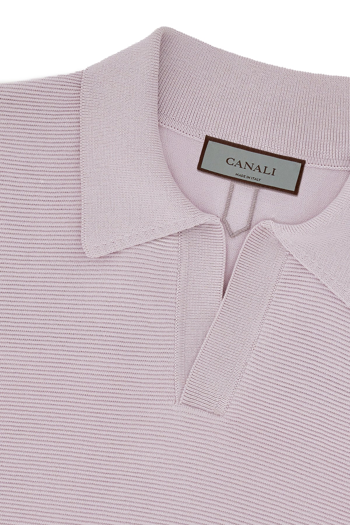 CANALI | V-Neck Ribbed Front Polo | Mauve