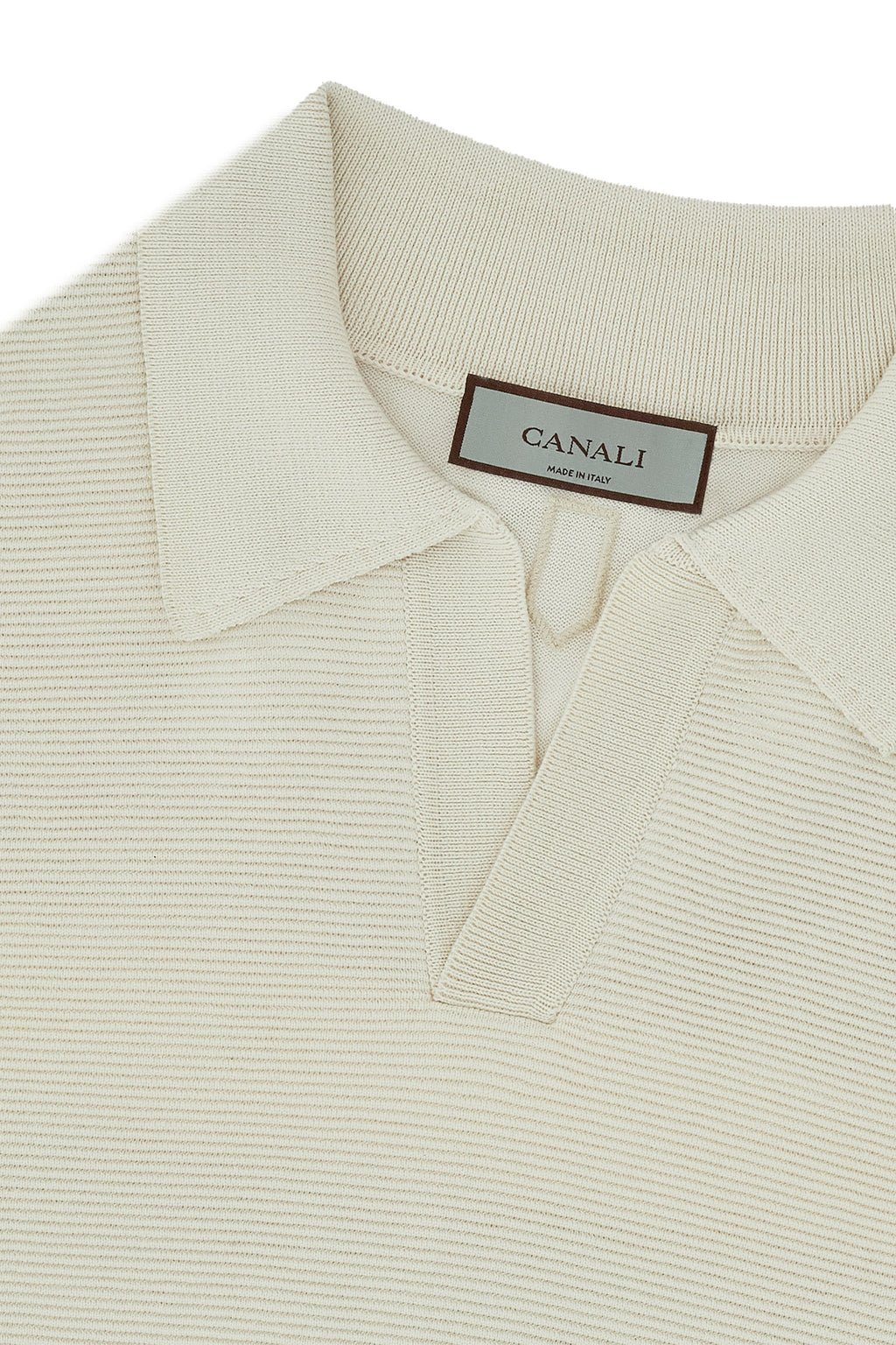 CANALI | V-Neck Ribbed Front Polo | Cream