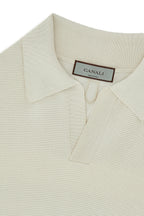 CANALI | V-Neck Ribbed Front Polo | Cream