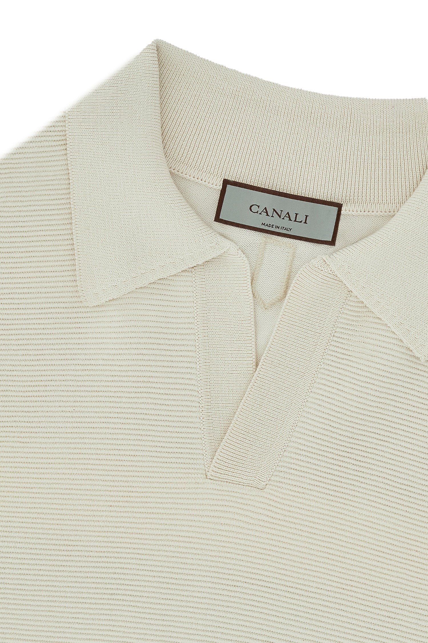 CANALI | V-Neck Ribbed Front Polo | Cream