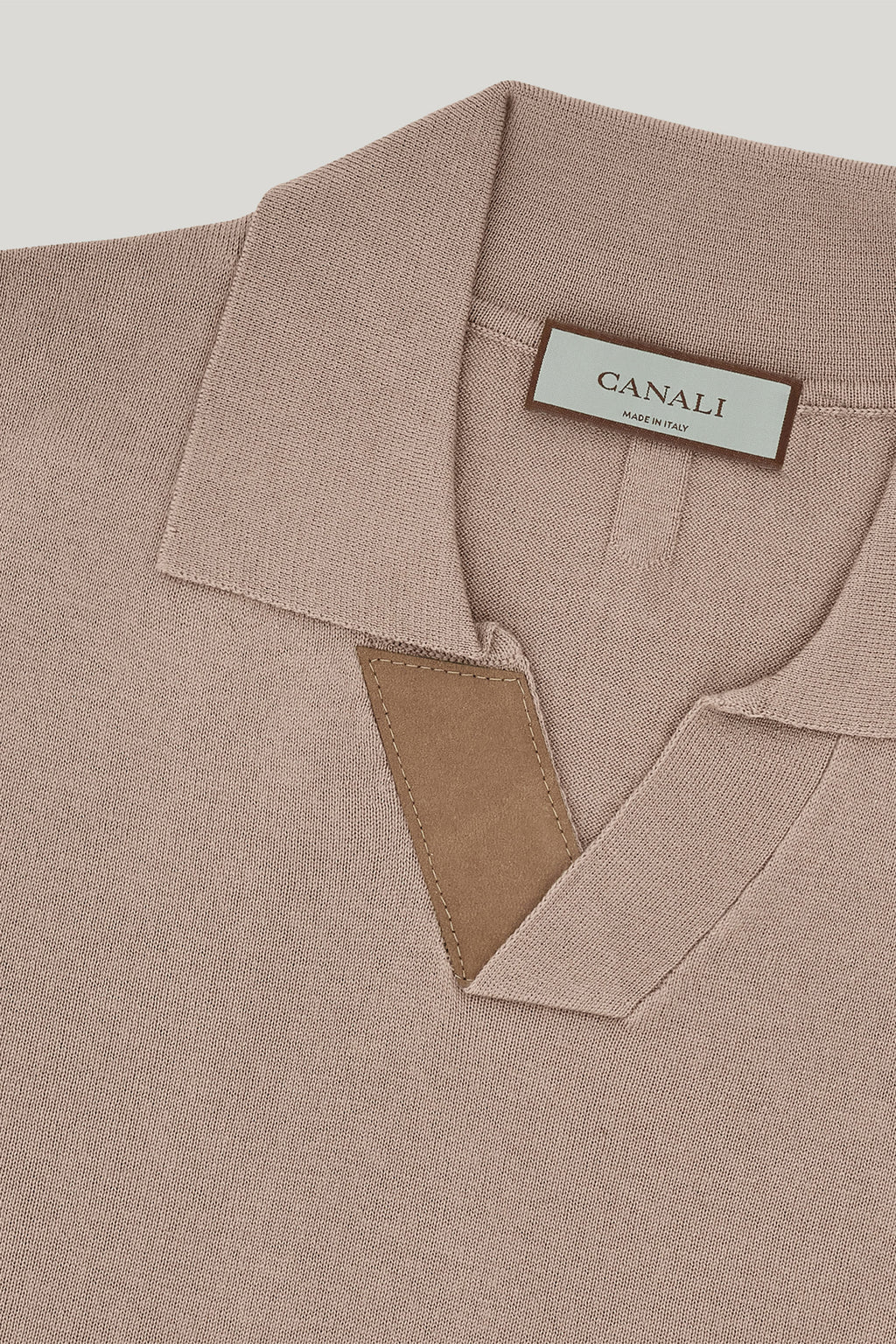 CANALI | Suede Trim Polo | Light Brown