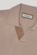 CANALI | Suede Trim Polo | Light Brown
