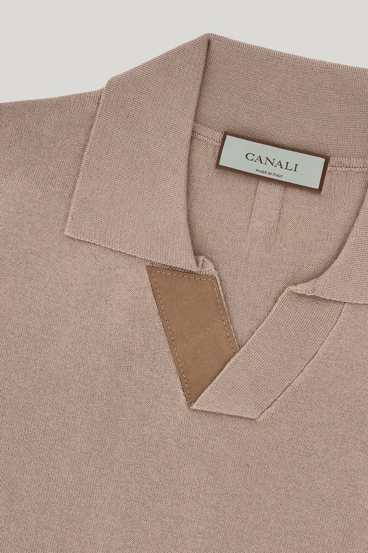 CANALI | Suede Trim Polo | Light Brown