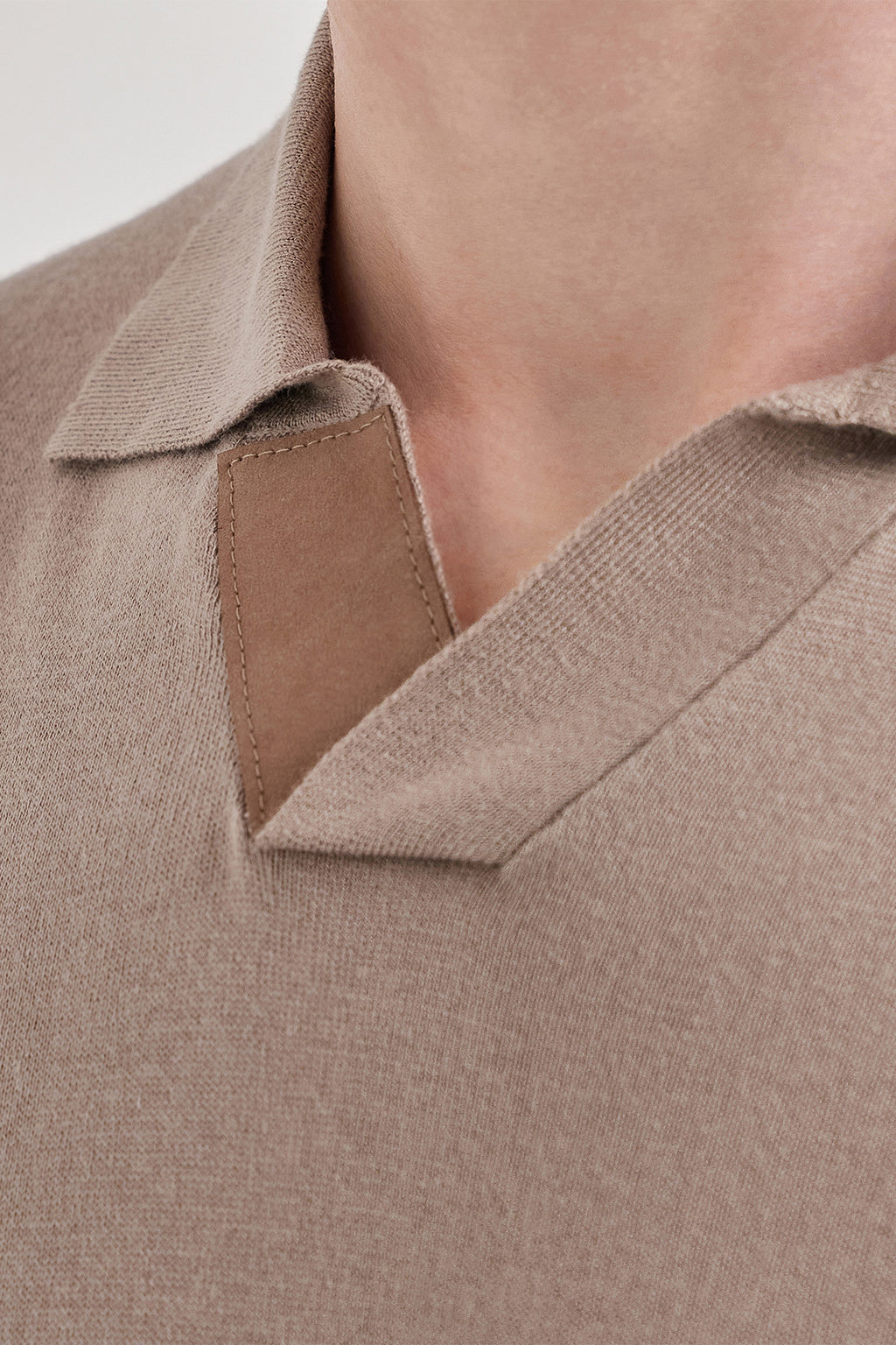 CANALI | Suede Trim Polo | Light Brown