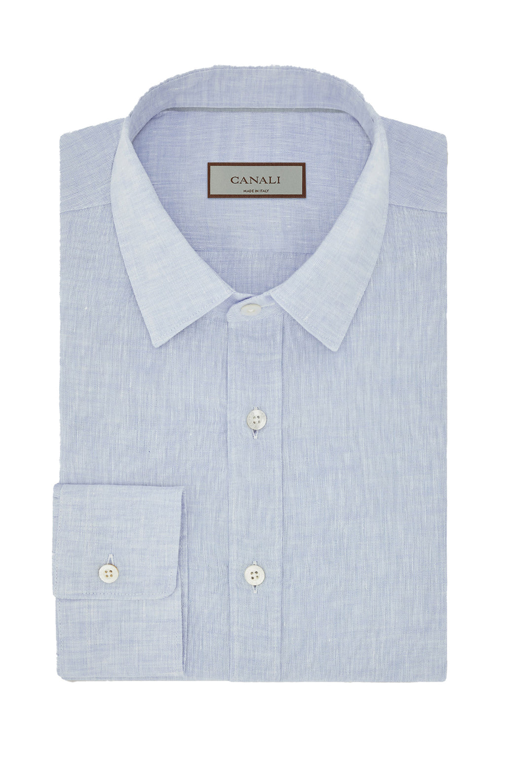 CANALI | Linen Shirt With Placket | Light Blue