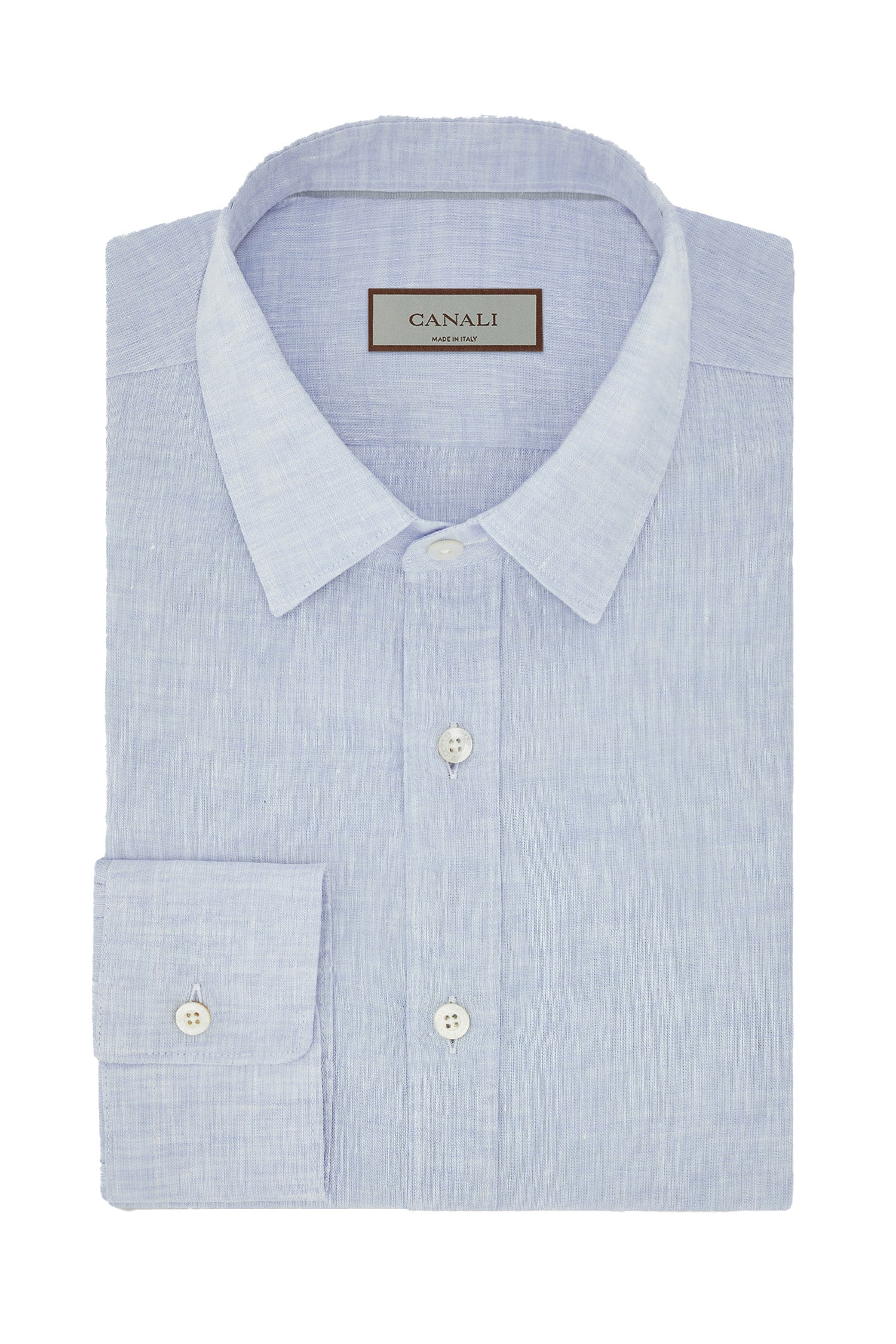 CANALI | Linen Shirt With Placket | Light Blue