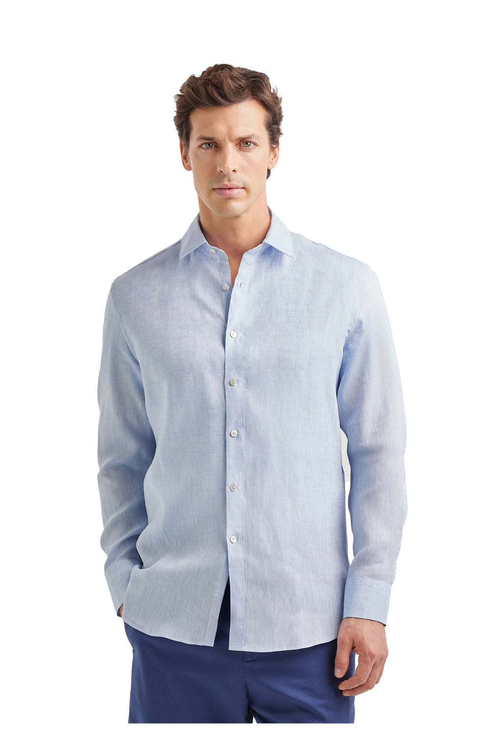 CANALI | Linen Shirt With Placket | Light Blue