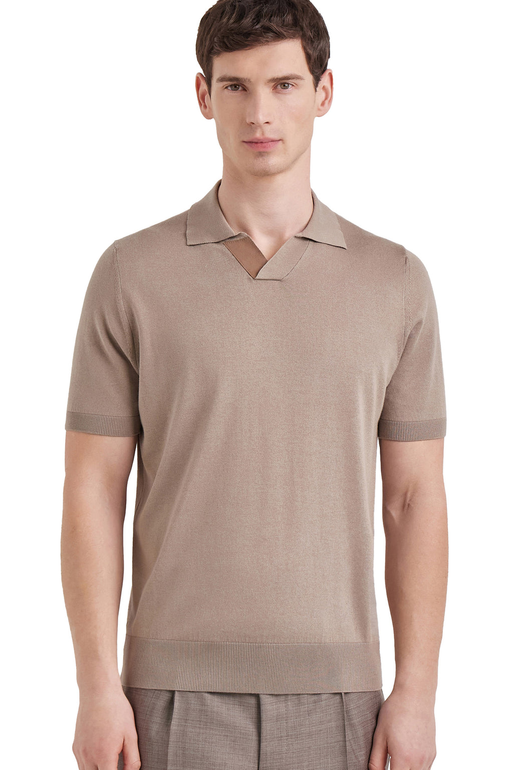 CANALI | Suede Trim Polo | Light Brown