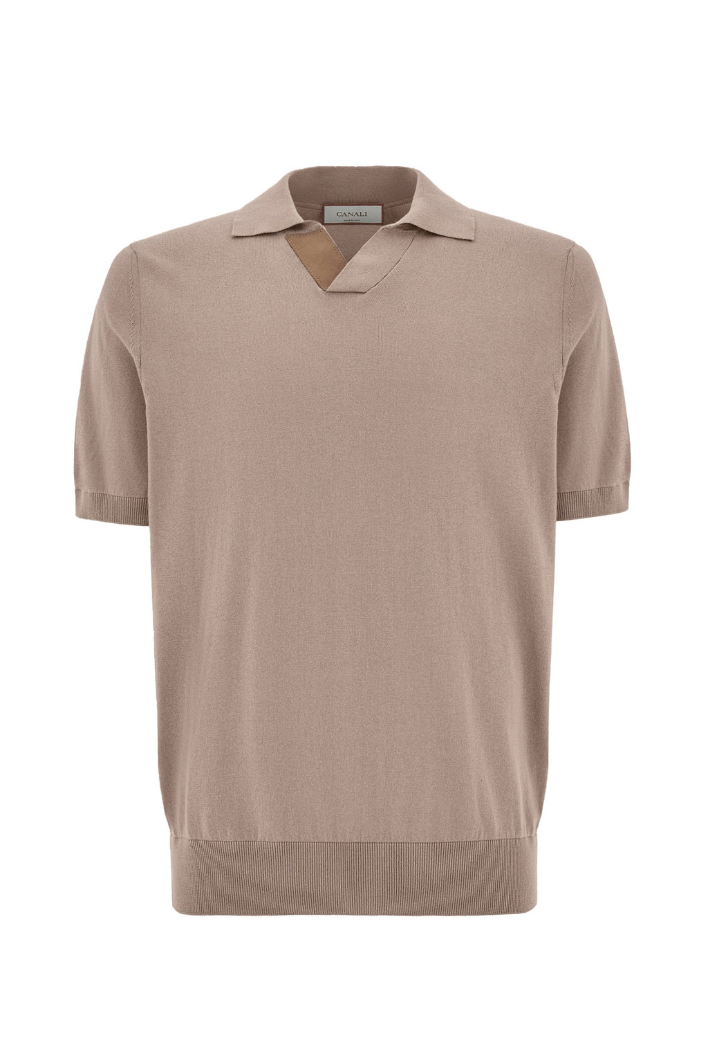 CANALI | Suede Trim Polo | Light Brown