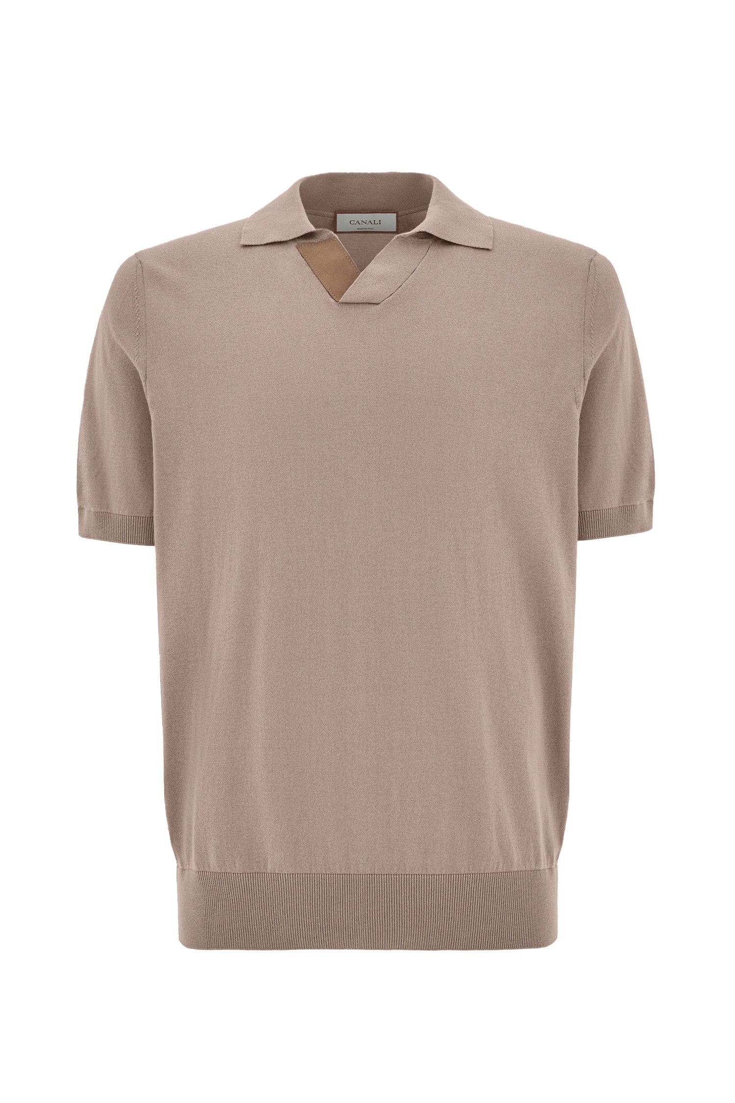 CANALI | Suede Trim Polo | Light Brown