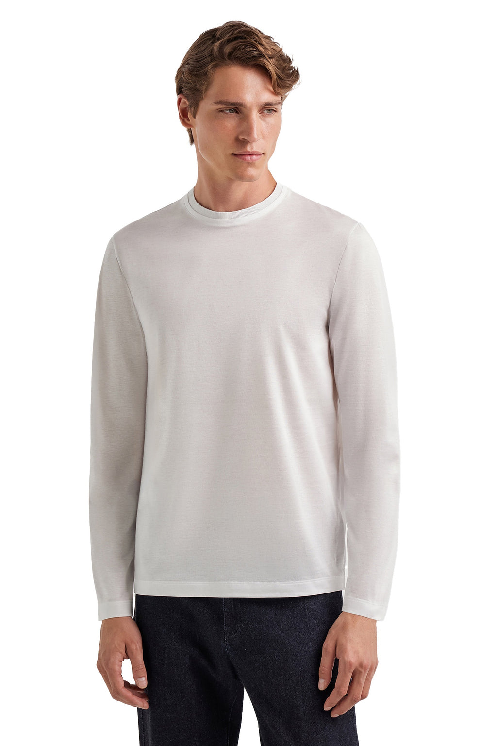 CANALI | Long Sleeve Ribbed Crew Neck T-Shirt | White