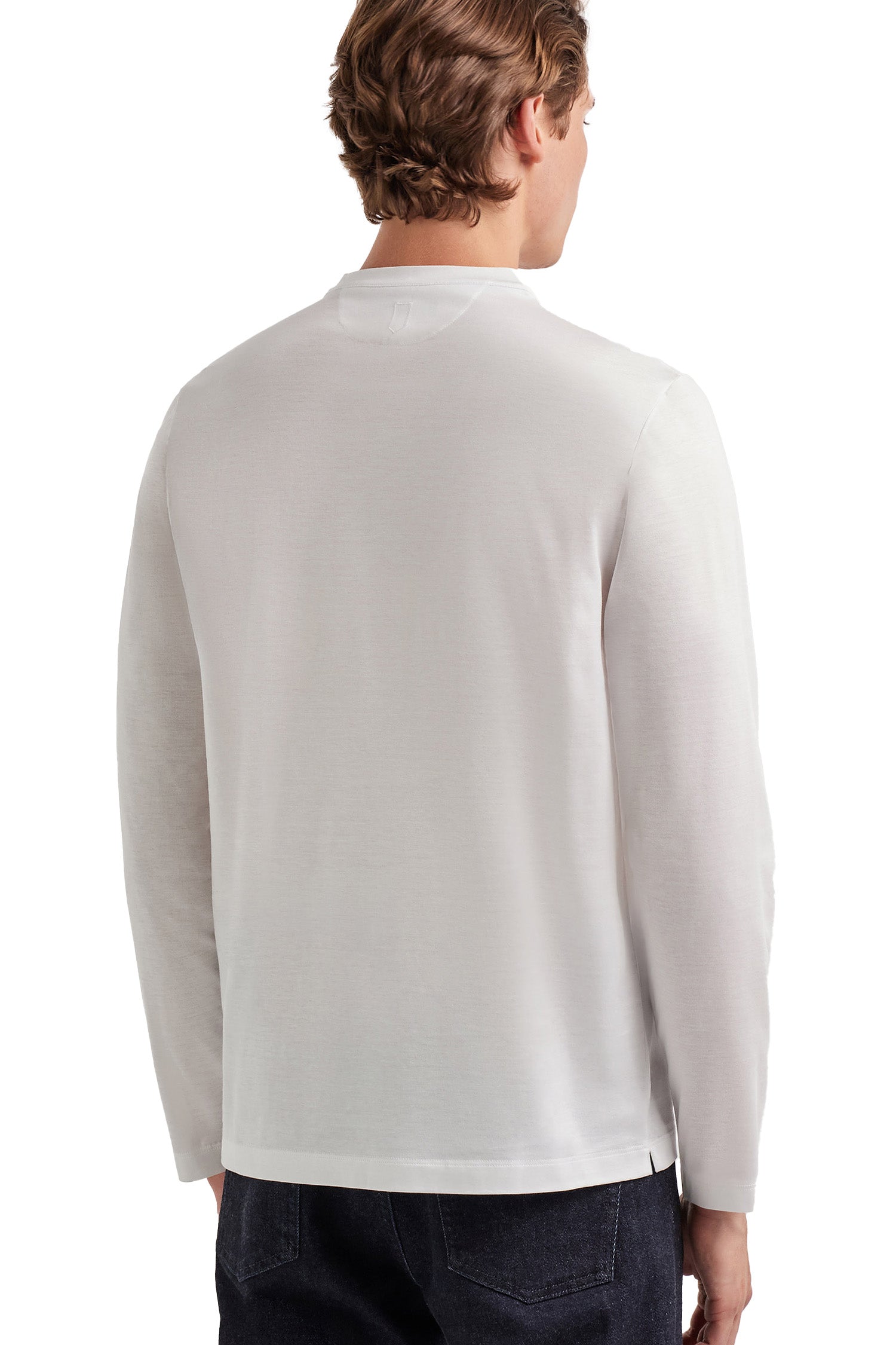 CANALI | Long Sleeve Ribbed Crew Neck T-Shirt | White