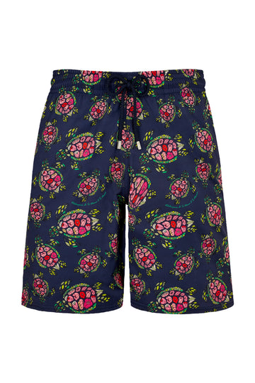 VILEBREQUIN Navy Long Swim Shorts With Pink Turtles