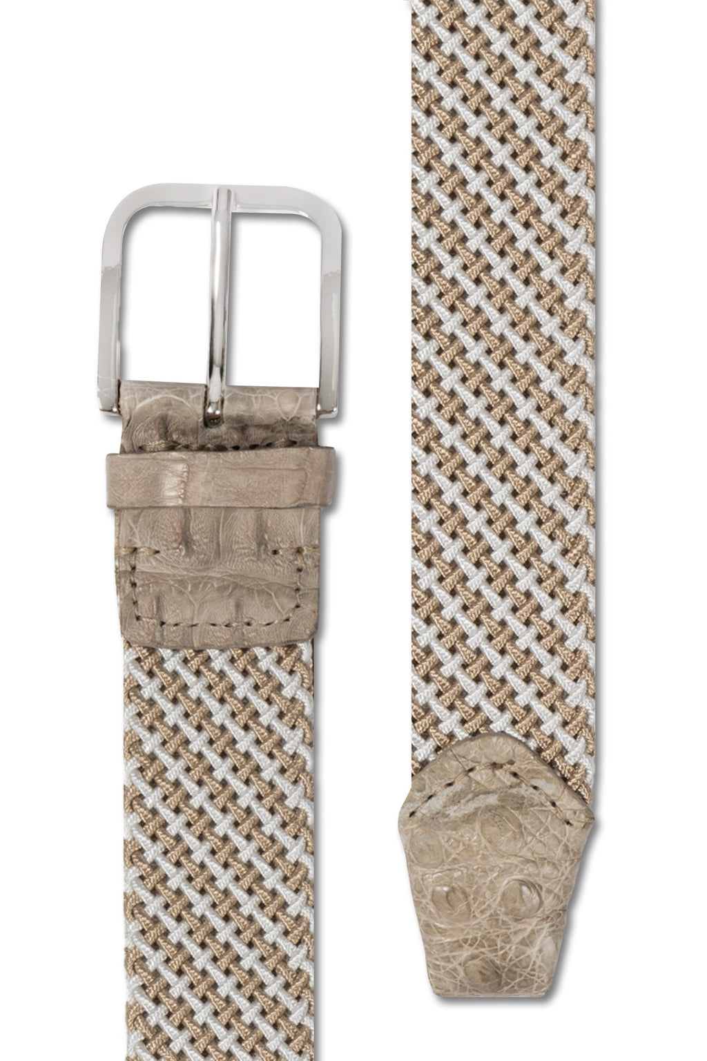 MITCHELL OGILVIE | Plaited Elasticated Belt Croc Trims | Beige & White
