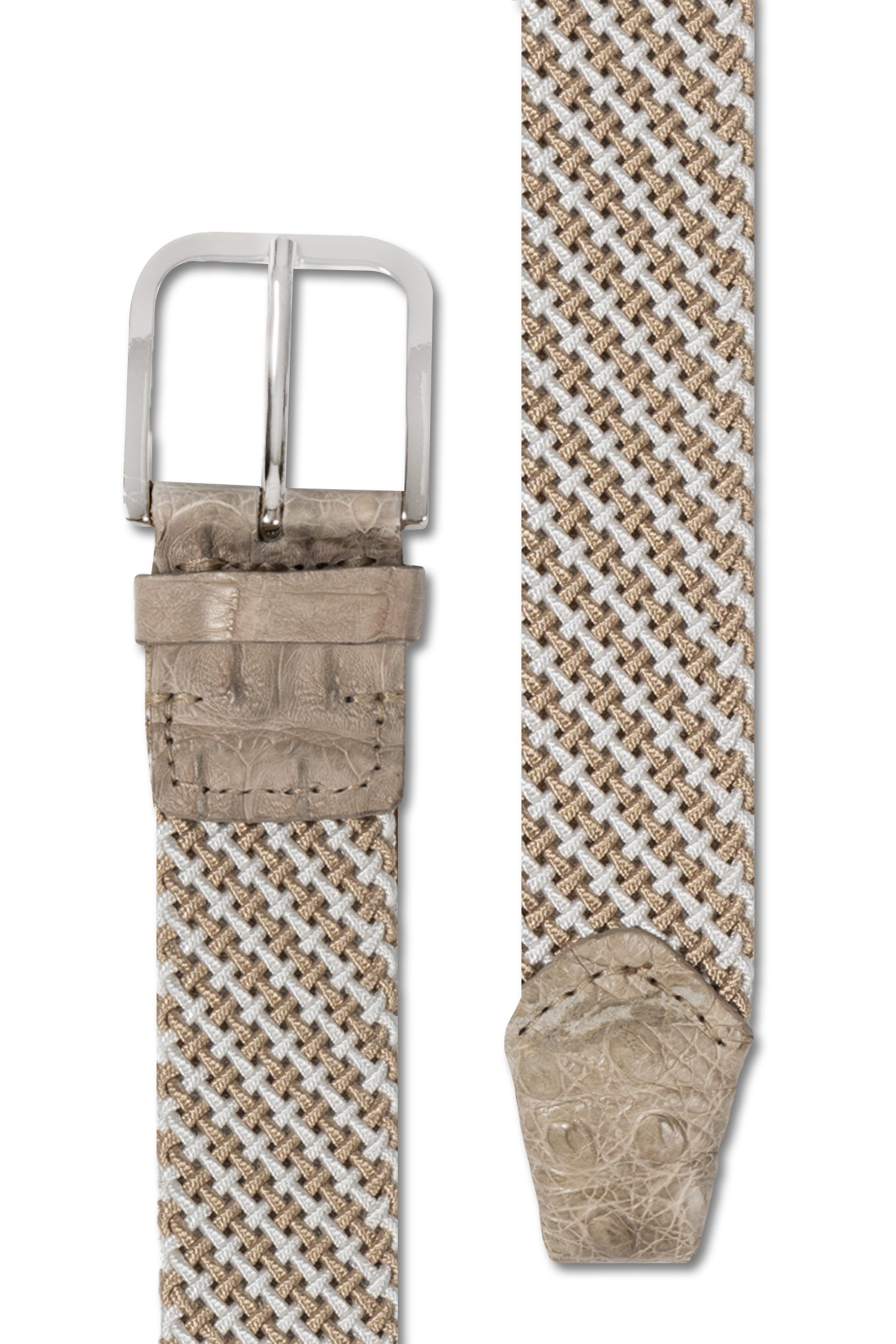MITCHELL OGILVIE | Plaited Elasticated Belt Croc Trims | Beige & White