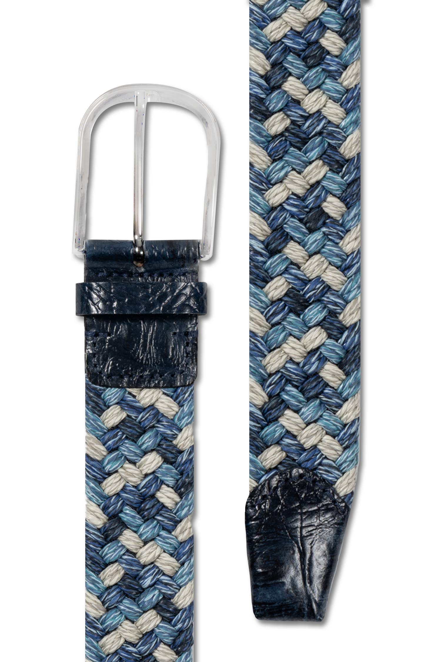 MITCHELL OGILVIE | Elasticated Plaited Belt Croc Trims | Blue & White