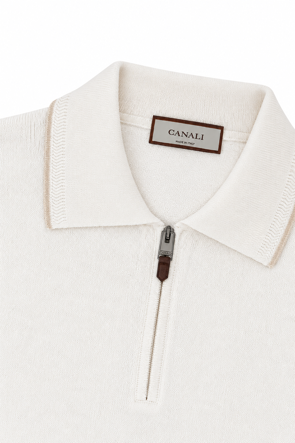 CANALI | Zipped Polo With Contrasting Piping | White