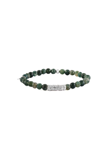 TATE MOSS AGATE WITH SILVER DISCS BRACELET GREEN