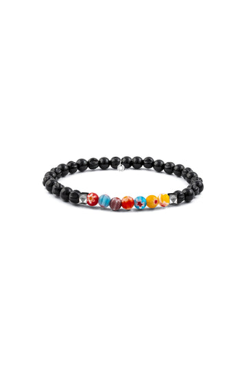 TATE BLACK AGATE AND FLOWER BEADS BRACELET BLACK