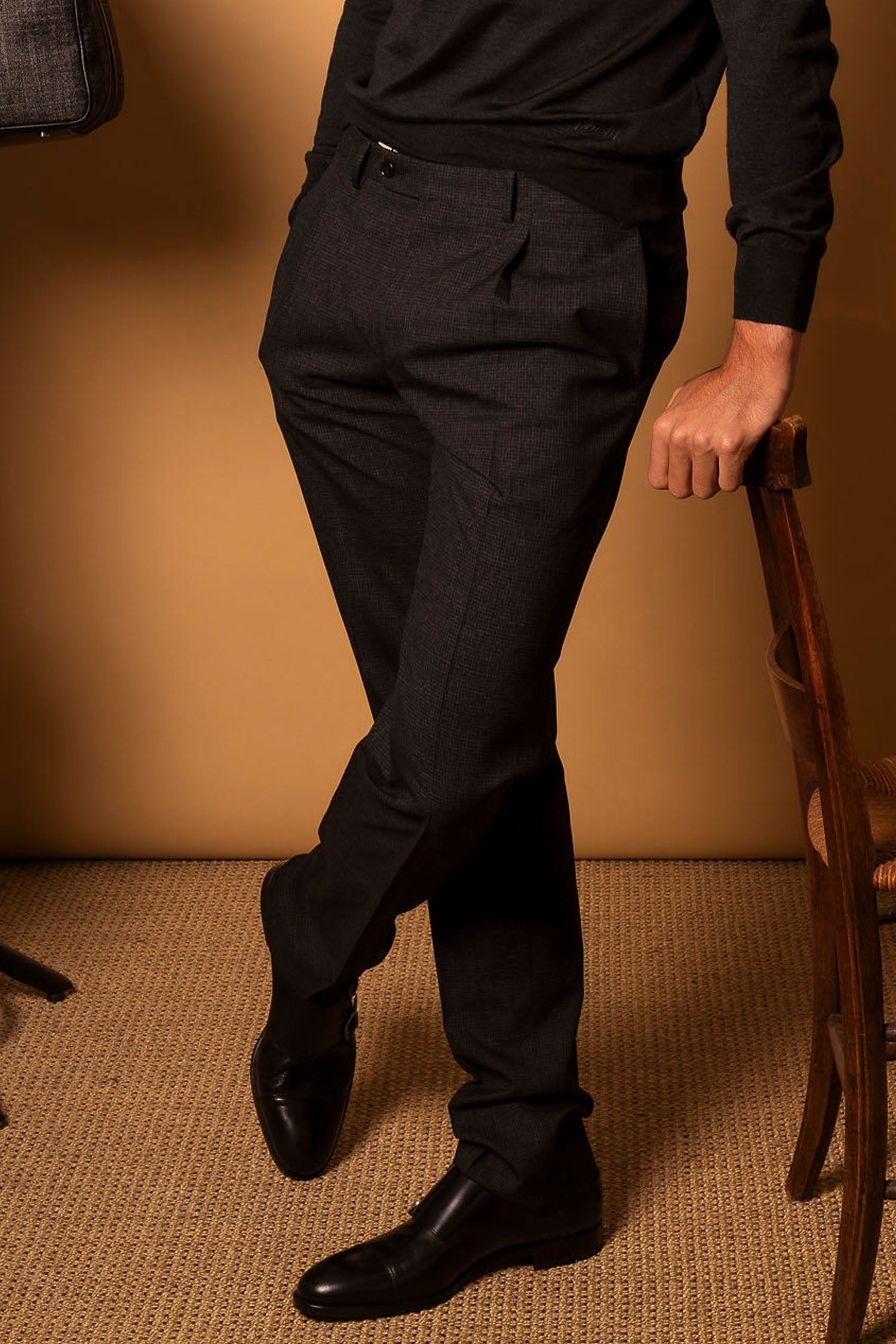 CANALI | 1 Pleat Check Trousers | Charcoal