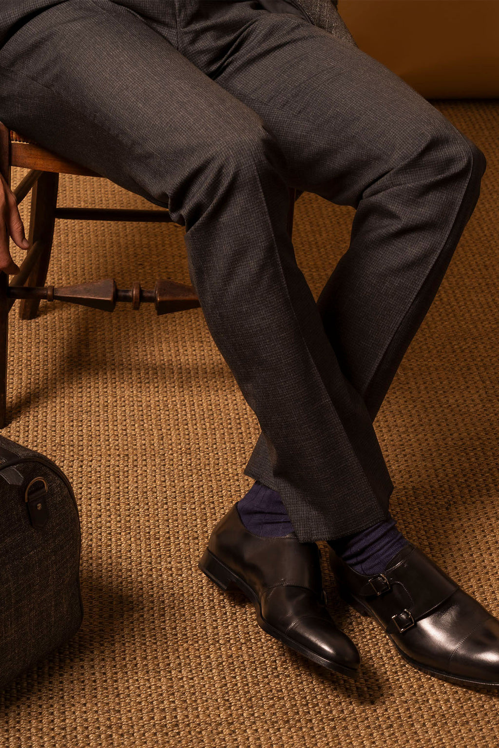 CANALI | 1 Pleat Check Trousers | Charcoal