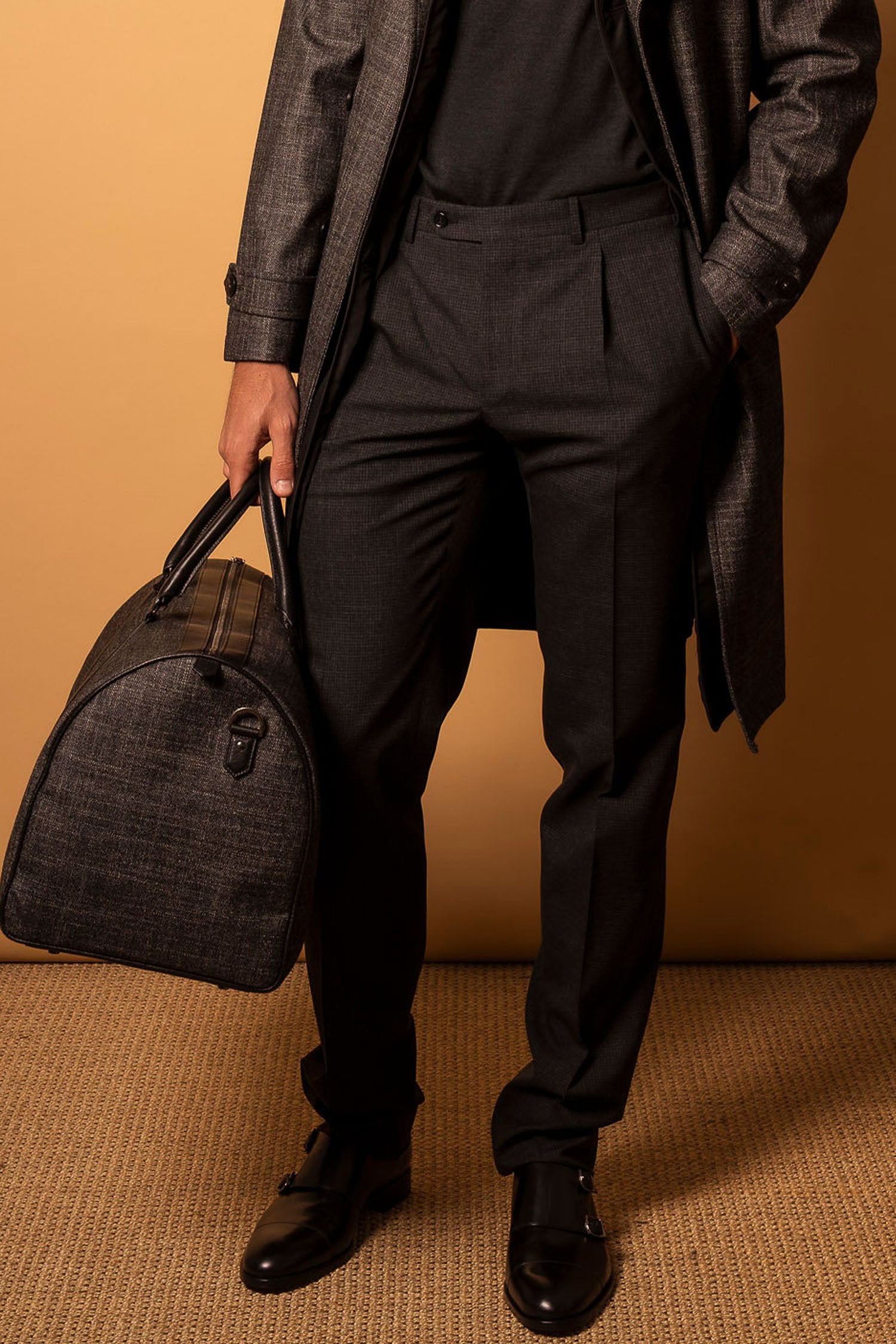 CANALI | 1 Pleat Check Trousers | Charcoal
