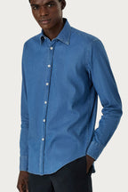 CANALI | Chambray Slim-Collar Shirt | Mid-Blue