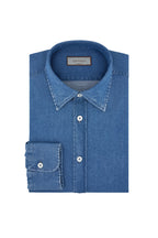 CANALI | Chambray Slim-Collar Shirt | Mid-Blue