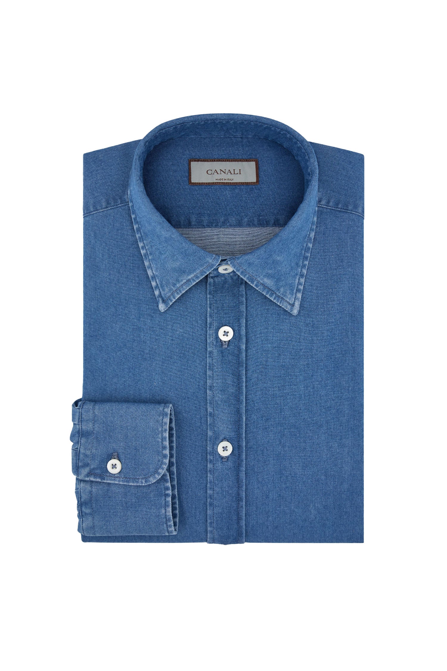 CANALI | Chambray Slim-Collar Shirt | Mid-Blue