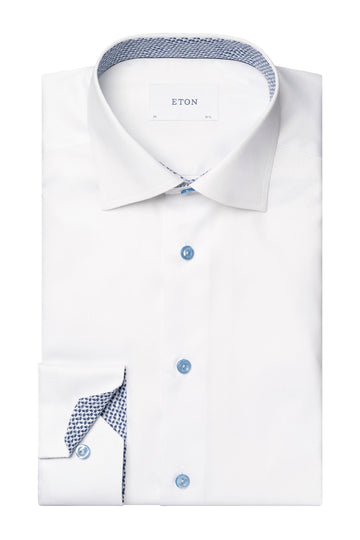 ETON White Inner Navy Geo-Pattern Shirt Blue Button