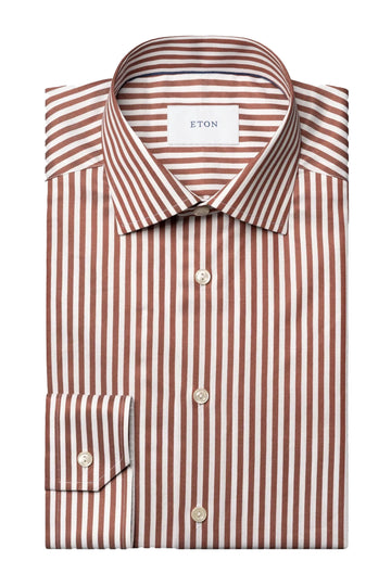 ETON | Striped Twill Shirt | Rust