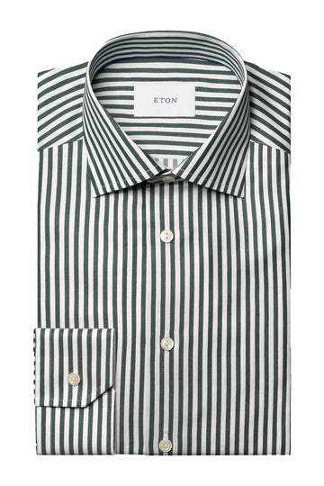ETON | Striped Twill Shirt | Dark Green