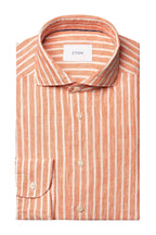 ETON | Striped Linen Shirt | Orange & White