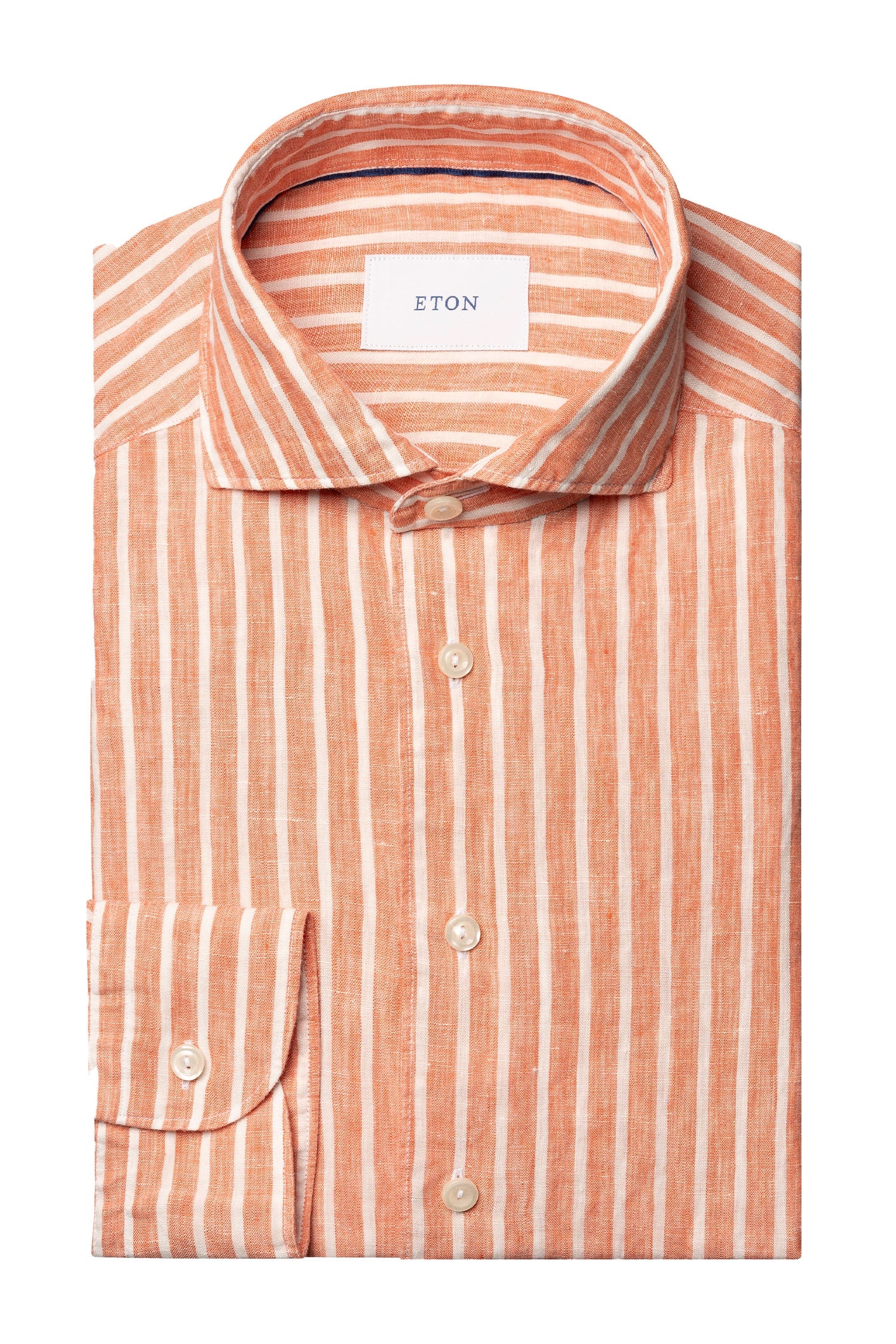 ETON | Striped Linen Shirt | Orange & White