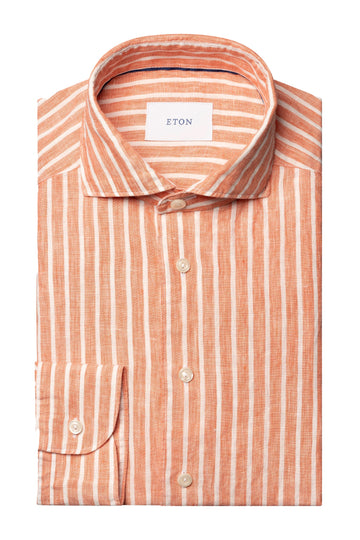 ETON Orange & White Striped Linen Shirt