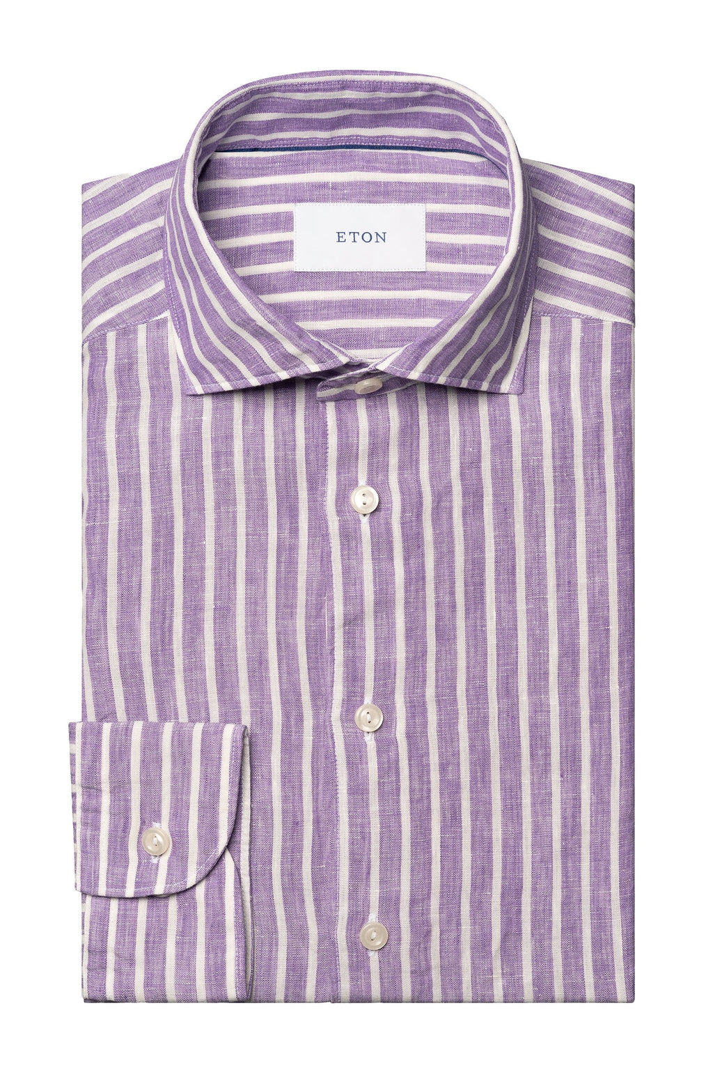 ETON | Striped Linen Shirt | Purple & White