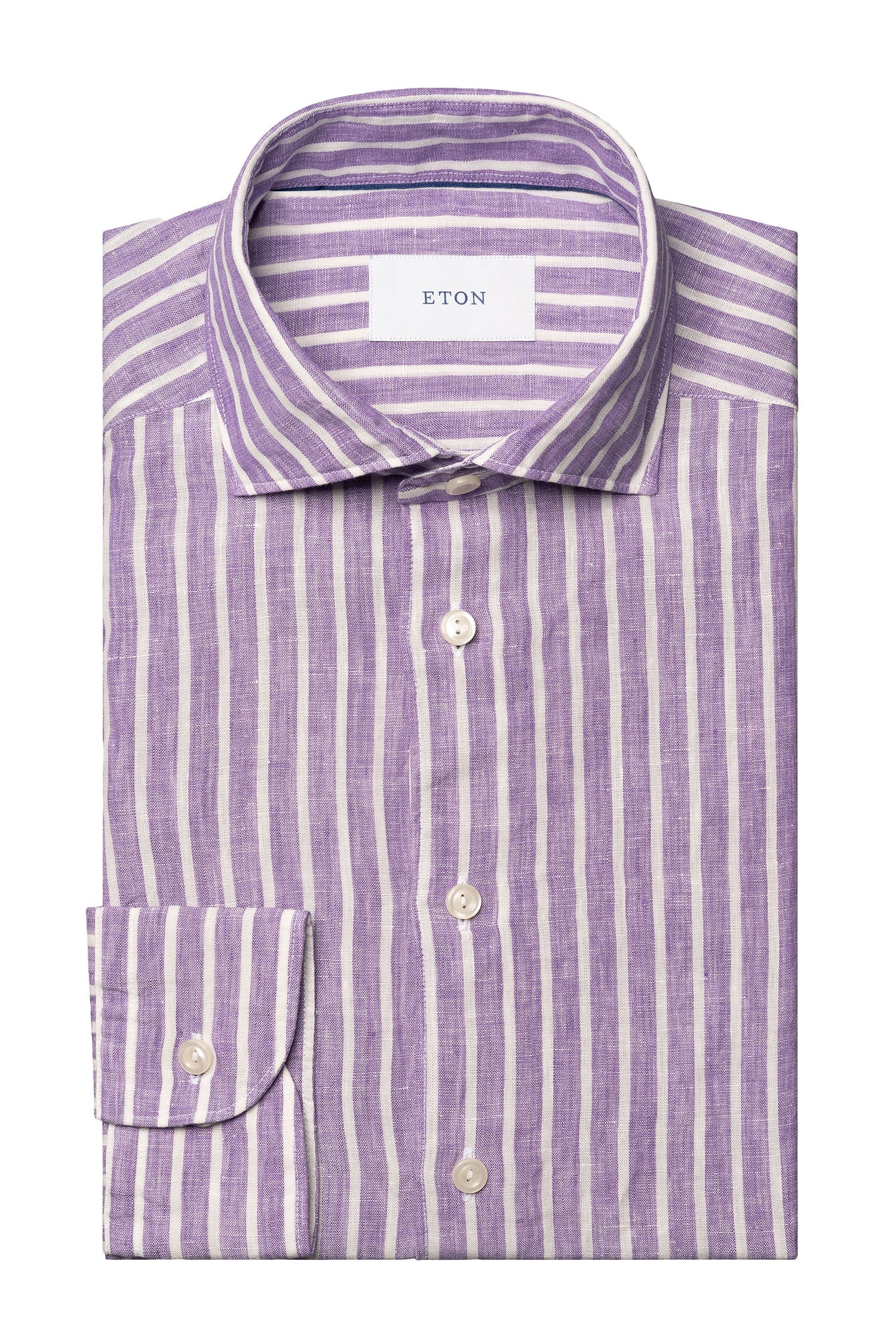 ETON | Striped Linen Shirt | Purple & White