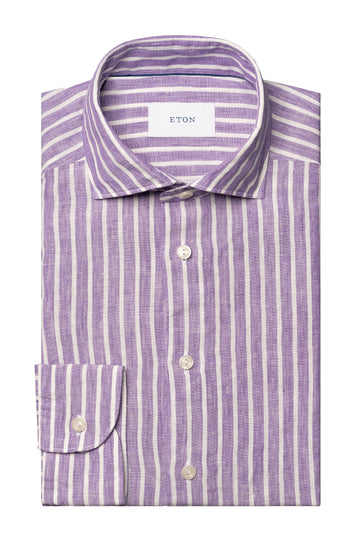 ETON Purple & White Striped Linen Shirt