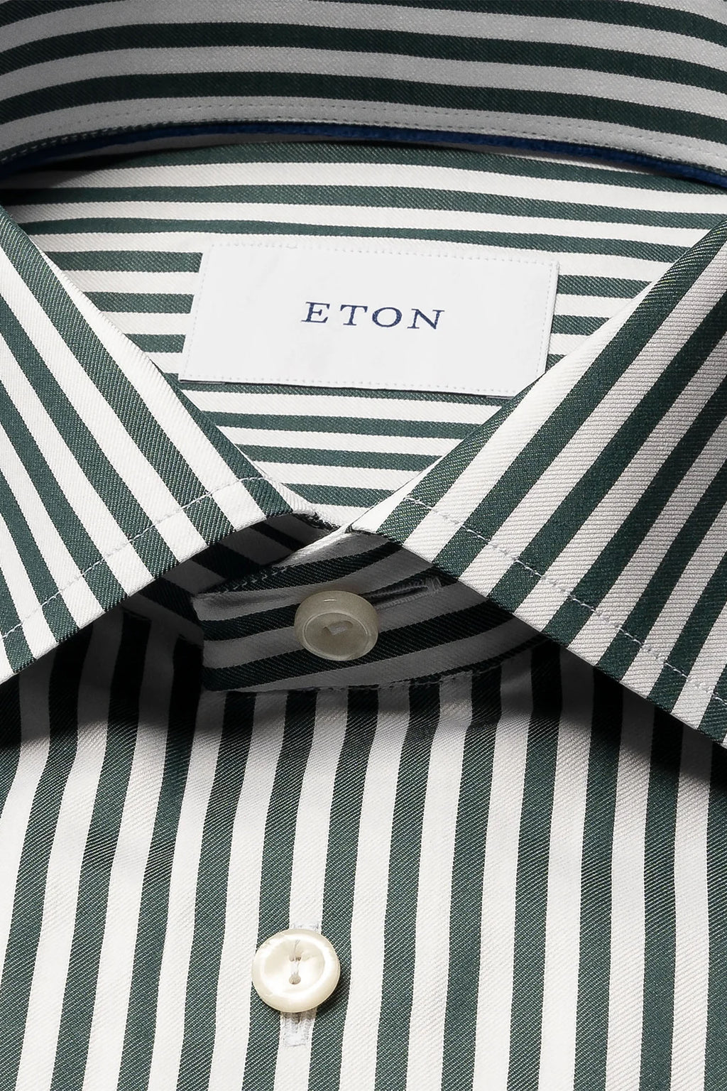 ETON | Striped Twill Shirt | Dark Green