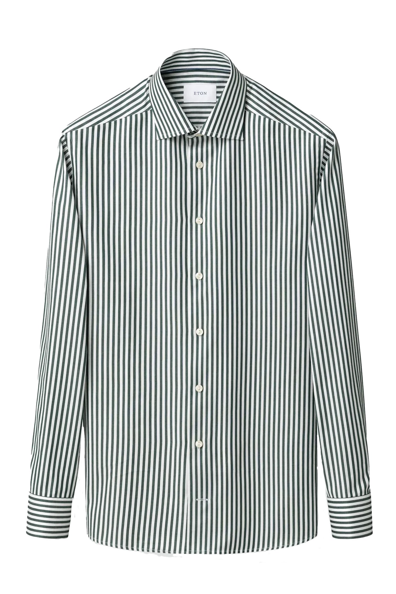 ETON | Striped Twill Shirt | Dark Green