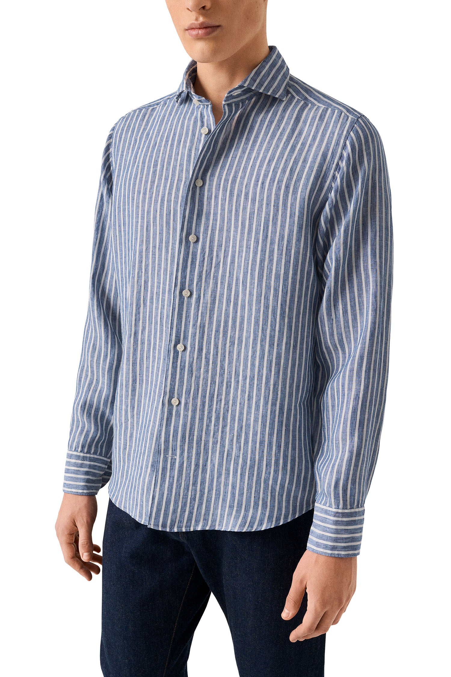 ETON | Striped Linen Shirt | Blue & White