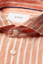 ETON | Striped Linen Shirt | Orange & White