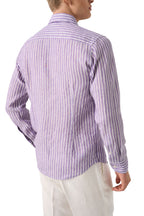 ETON | Striped Linen Shirt | Purple & White