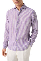 ETON | Striped Linen Shirt | Purple & White