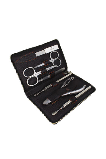 F.HAMMANN Dark Brown Zipped Manicure Set