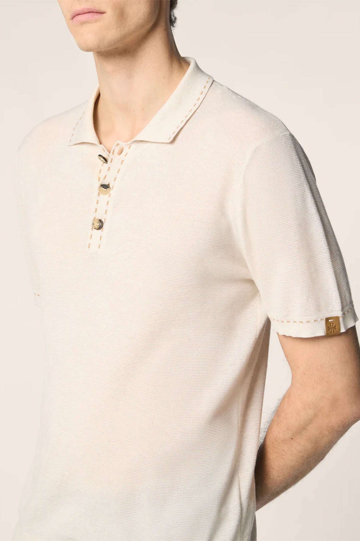 JACOB COHEN | Polo With Stitch Trim | Oatmeal