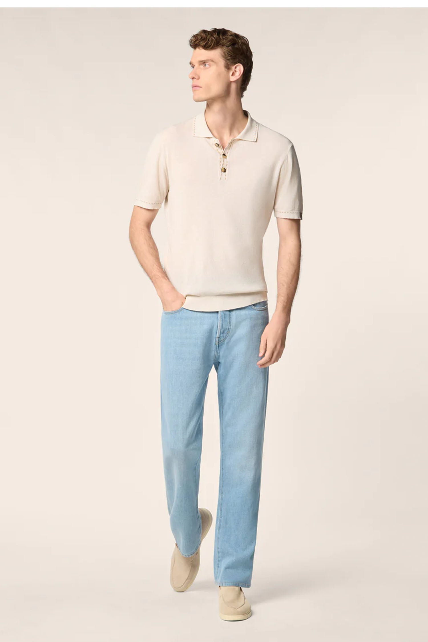 JACOB COHEN | Polo With Stitch Trim | Oatmeal